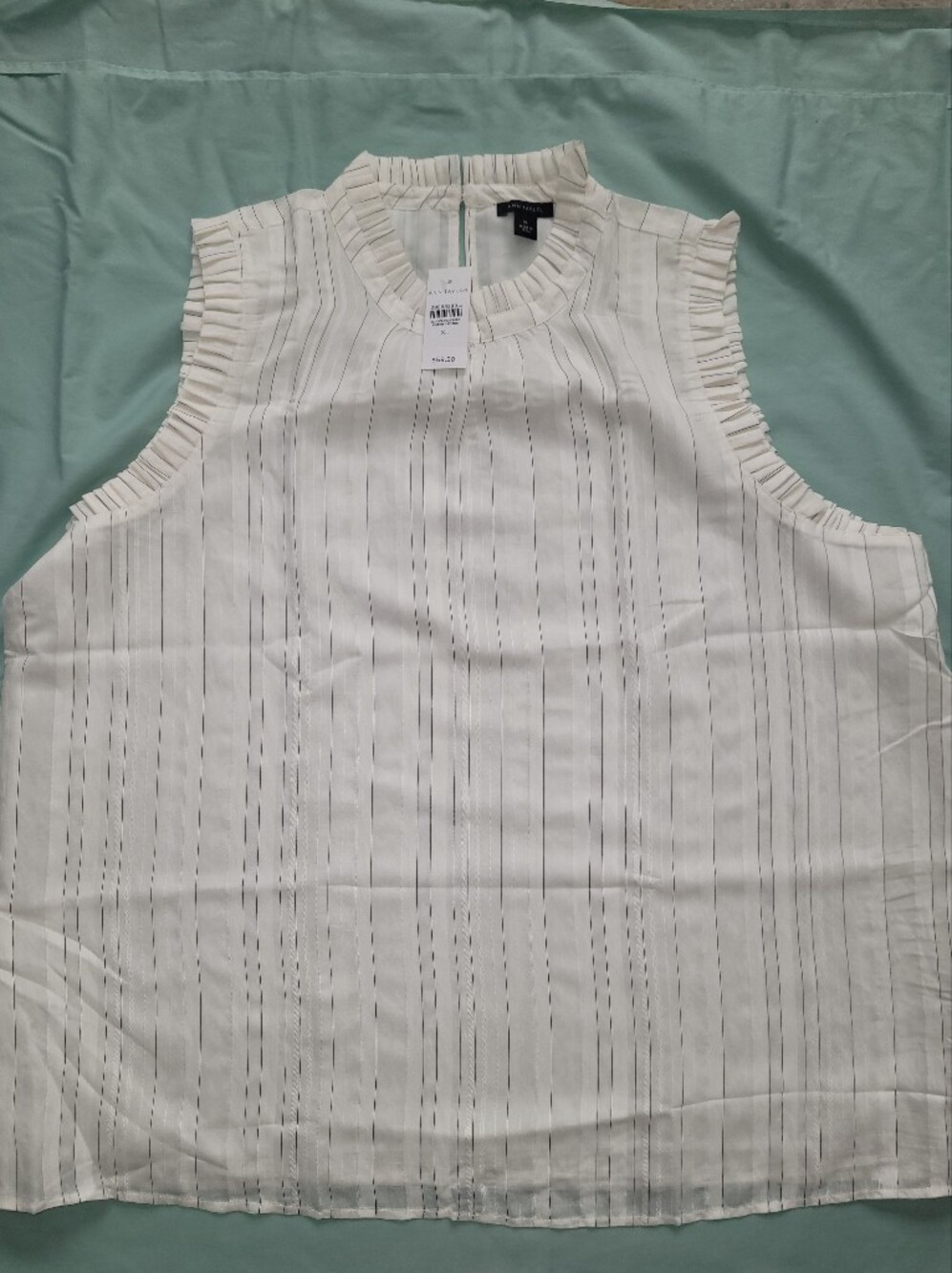 Ann Taylor Cream Sleeveless Bodysuit with Thin Gray Pinstripes